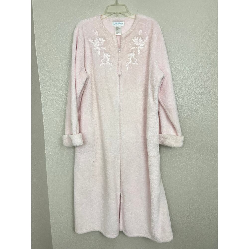 Collette Miss Elaine Pink Plush Zip Robe Floral Grandma Core XL
